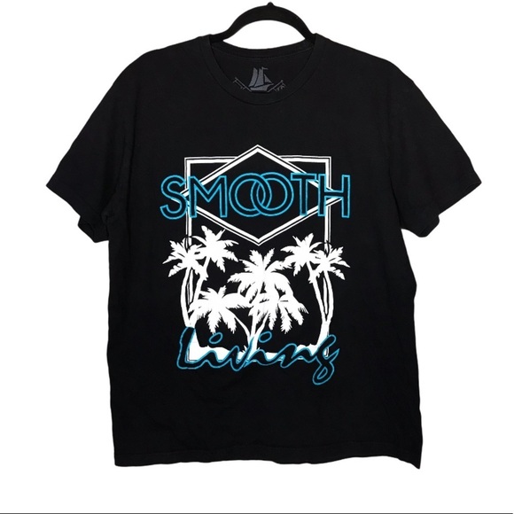 Smooth Living Co Men’s Palm Trees Black Teal Graphic Tee - Picture 1 of 7
